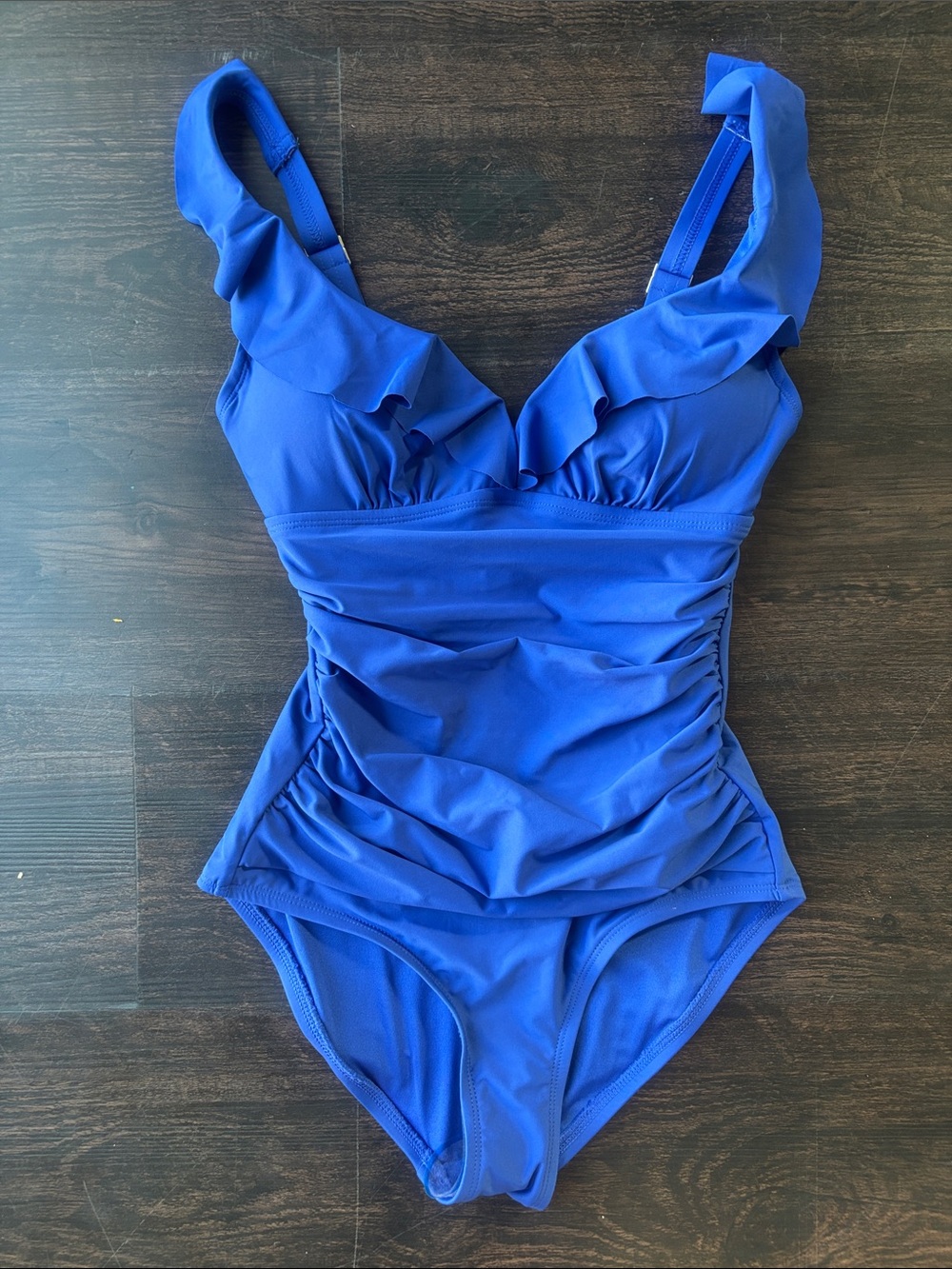 Dkny Cobalt Blue Ruffle Strap One-Piece Swimsuit